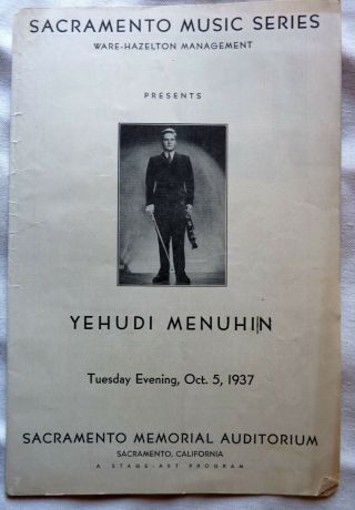 1937 Concert Program - Yehudi Menuhin - Violinist - Sacramento Music Series