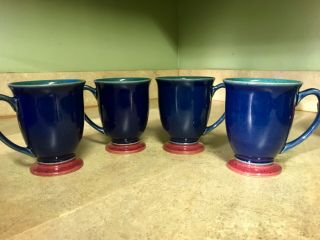 Set (4) Denby Harlequin Pattern Red/blue/green Footed Mugs England
