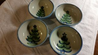 Set Of 4 M.  A.  Hadley Pottery Cereal Bowls - Christmas Tree With Star