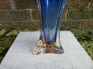 VTG Murano ITALY Glass Vase Cobalt Blue Clear orange cast Base 12 