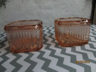 2 Pink Depression Glass Refrigerator Dishes With Lids