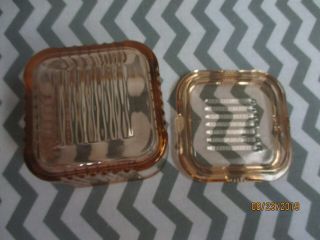 2 Pink depression glass refrigerator dishes with lids 4