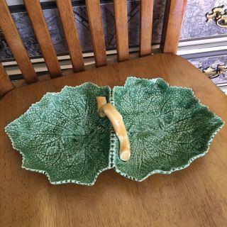 Portugal Bordallo Pinheiro Green Cabbage Leaf Divided Serving Dish
