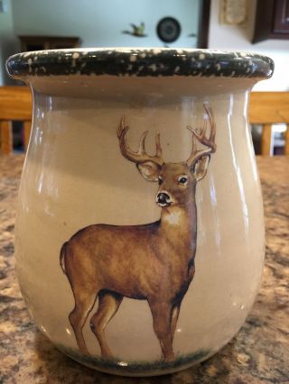 Authentic Home & Garden Party Northwoods Deer Utensil Crock