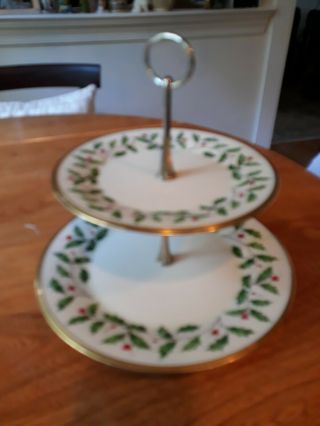 Lenox Holiday Terrace Server 2 Tier Cake Plate Made In Usa