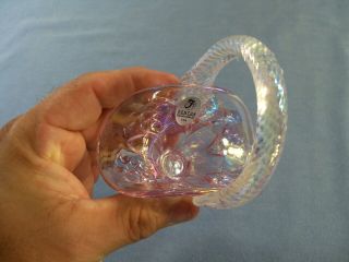 Fenton Pink Carnival Glass Mini Miniature Basket 3