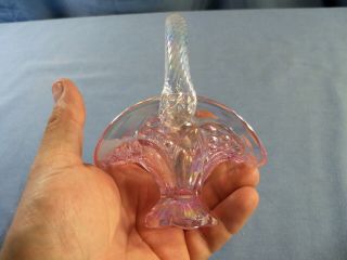Fenton Pink Carnival Glass Mini Miniature Basket 5