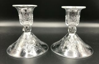 Webb Corbett Vintage Glass Candle Holders Set Of 2 Cut Floral Arches Dots Ovals