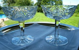 Waterford Irish Crystal.  Clare Pattern.  Two 4 1/4 " Coupe Champagnes.  Signed.