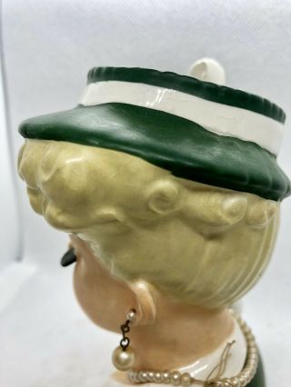 VINTAGE 1956 NAPCO LADY HEAD VASE/PLANTER PEARL EARRING/NECKLACE GREEN C2633B 3