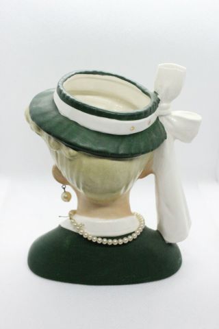 VINTAGE 1956 NAPCO LADY HEAD VASE/PLANTER PEARL EARRING/NECKLACE GREEN C2633B 4