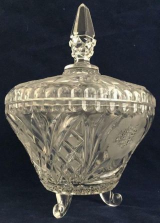 Vintage Lead Crystal Footed Candy Dish With Lid Pineapple & Flower W/ Hobnail