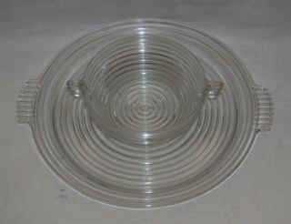 Thriftchi Anchor Hocking Glass Serving Platter & Bowl Retro Manhattan Pattern