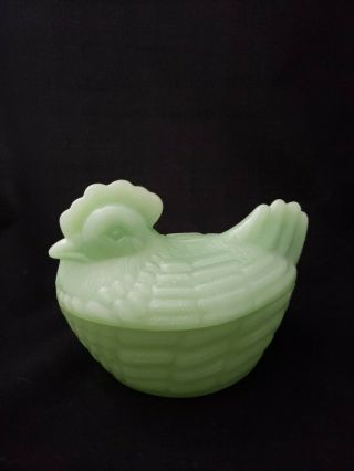 Vintage Jadeite Green Glass Nesting Hen Chicken Dish