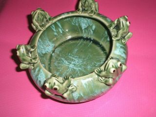 Set Of 3 Vintage Green And Blue Ceramic Frog Bowls