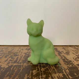 Vintage Fenton Art Glass Green Satin Cat Figurine