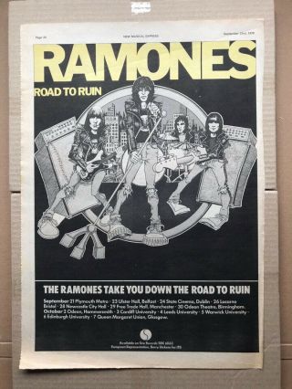 Ramones Road To Ruin Poster Sized Punk Music Press Advert From 1978 Wit