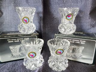 4 24 Lead Crystal Glass Mini Vase Toothpick Holders Made West Germany W/boxes