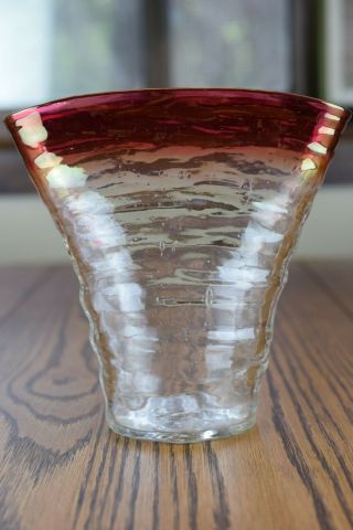 Phoenix Consolidated Art Glass Catalonian Red & Clear Fan Vase