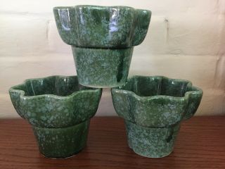 Set Of 3 Vintage Imperial Usa F1 Green Speckled Planter Vase Mid - Cent Pottery