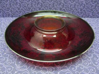 Rare Vintage Ruby Red Serving Bowl With Floral Silver Overlay