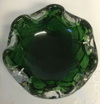 Vintage Emerald Green Murano Art Glass Mid Century Modern Hand Blown Bowl 3