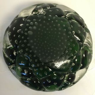 Vintage Emerald Green Murano Art Glass Mid Century Modern Hand Blown Bowl 4