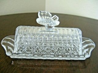 Butterfly Butter Dish Crystal 8.  25 " Long X 3.  25 " Wide X 3.  5 " High