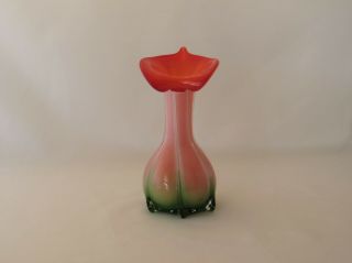 Lovely Hand Blown Calle Lily Art Glass Bud Vase White Orange Green Peach