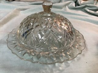 Vintage Round Diamond Cut Glass Covered Butter Dish