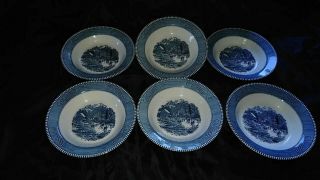 Vintage Royal Ironstone Currier And Ives 8 1/2 " Soup Bowl,  Early Winter Set Of 6