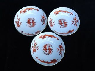 3 Antique Meissen " Red Court Dragon " Flat Cup Saucers (only)