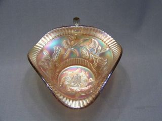 Dugan Carnival Glass Bowl With Flower Pattern Nappy Marigold