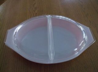 Vintage Pyrex 1 1/2 Quart Pink Daisy Divided Casserole Dish With Divided Lid