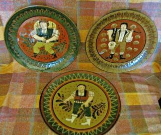 3 Schweizer Heimatwerk Switzerland Vtg Plates Swiss Folk Art Pottery