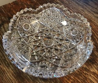 Vintage Crystal Cut Glass Candy Dish Burst Star Sawtooth Scallop