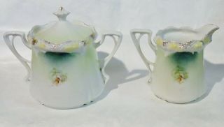 RS Prussia Creamer and Lidded Sugar Bowl Red Star Mark Pink Poppy Gold Highlight 2
