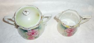 RS Prussia Creamer and Lidded Sugar Bowl Red Star Mark Pink Poppy Gold Highlight 3
