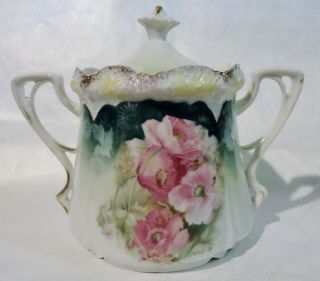 RS Prussia Creamer and Lidded Sugar Bowl Red Star Mark Pink Poppy Gold Highlight 7