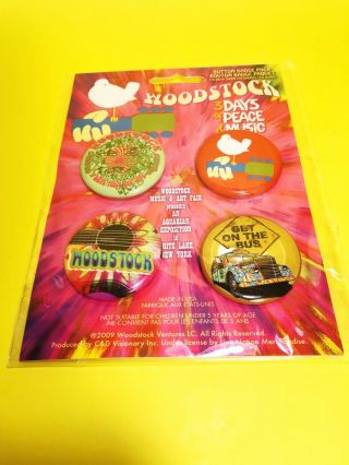 4 X Pack Woodstock 3 Days Of Peace And Music Buttons F2
