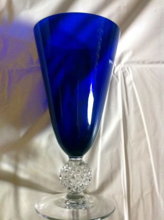 Cobalt Blue Morgantown Glass Golf Ball Stem Water Goblet.  6 3/4 " Tall