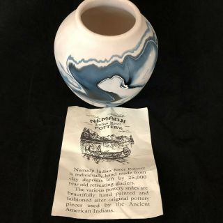 Large Nemadji Pottery Vase w/ Swirled Grays Blues White Black Stamped 5