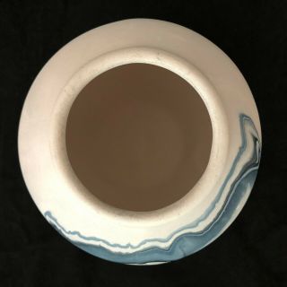 Large Nemadji Pottery Vase w/ Swirled Grays Blues White Black Stamped 7