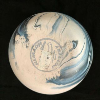 Large Nemadji Pottery Vase w/ Swirled Grays Blues White Black Stamped 8