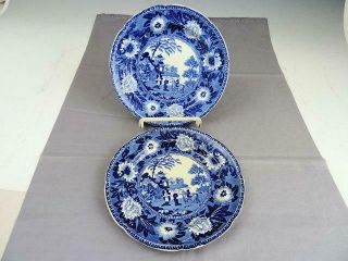 2 Staffordshire Blue Transfer 6 1/2 " Plates Zebra By Rogers Ca 1825