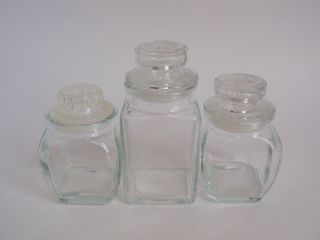 Vintage Group 3 Clear Glass Spice Jars Plastic Seal Lids Square Rounded Mixed