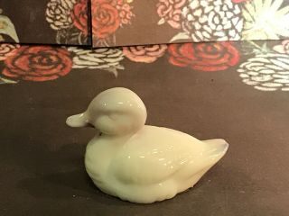 Fenton Milk Glass Amethyst Accent Mini Duck Duckling