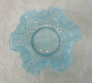 Vintage Fenton Small Powder Blue Glass Hobnail Candy Dish Opalescent Ruffled