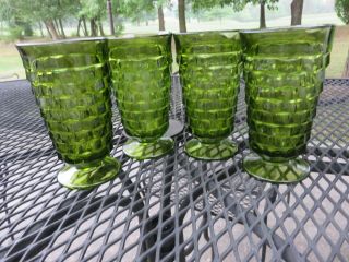 4 Vtg Indiana Whitehall Colony Cubist Avocado Green Glass Iced Tea Tumblers Ex