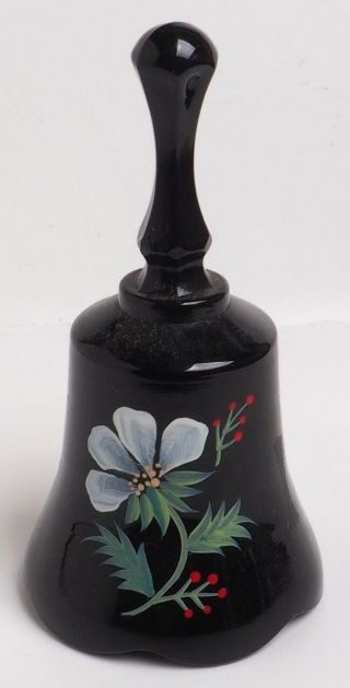Fenton Petite Black Hand Painted Bell With White Flowers